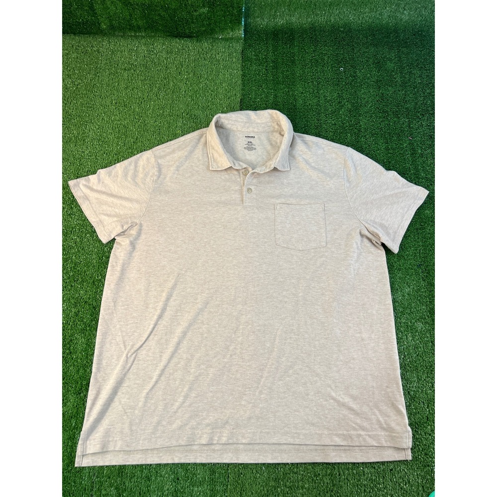 Sonoma Goods For Life Mens XXL Polo Shirt Oatmeal Beige Heathered Pocket